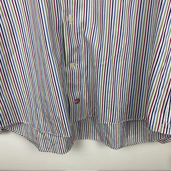 David Donahue Men's Formal Double Cuff Dress Shirt Striped Multicolor - Picture 3 of 6